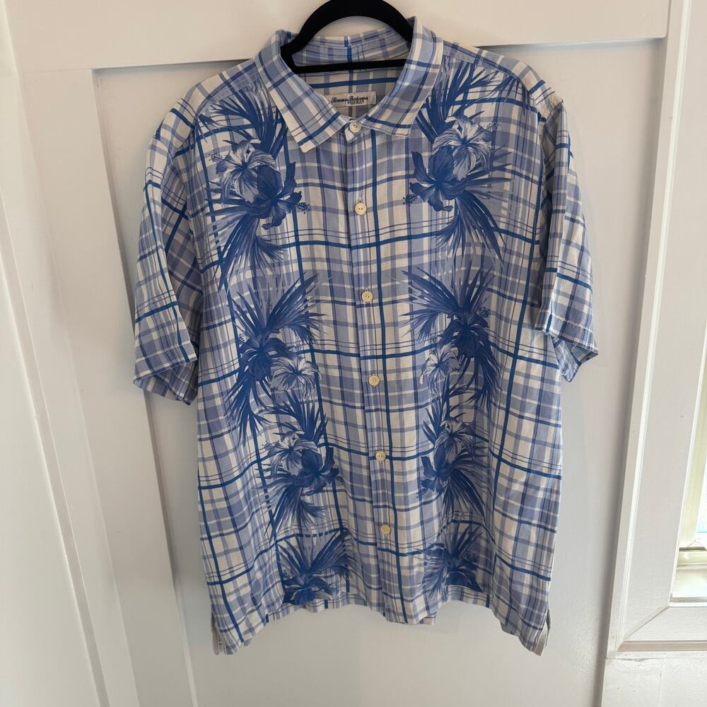 Tommy Bahama Men's Lattice Bay Camp Shirt Size XL 70% Silk 30% Linen Hawaiian